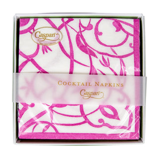 Caspari Algarve Fuchsia-Paper Linen Napkin Box Cocktail-Airlaid 17460B