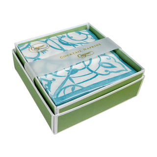 Caspari Algarve Aqua-Paper Linen Napkin Box Cocktail-Airlaid 17461B