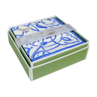 Caspari Algarve Ceramic Blue-Paper Linen Napkin Box Cocktail-Airlaid 17463B