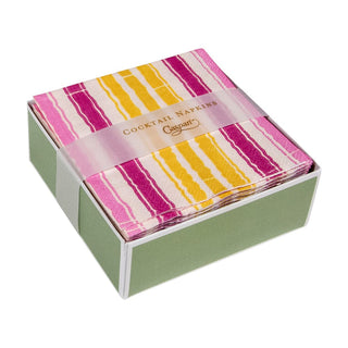 Caspari Bamboo Stripe Boxed Cocktail Napkins in Fuchsia & Pink - 40 Per Box 17471B