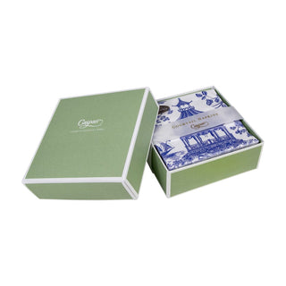 Caspari Chinoiserie Toile Pagoda Blue  Napkin Box Cocktail - 40 per box 17510B