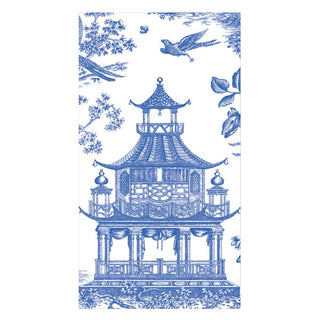 Caspari Chinoiserie Toile Pagoda Blue Guest Towel 17510G