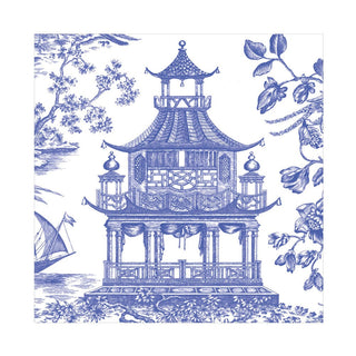 Caspari Chinoiserie Toile Pagoda Blue Napkin Luncheon 17510L
