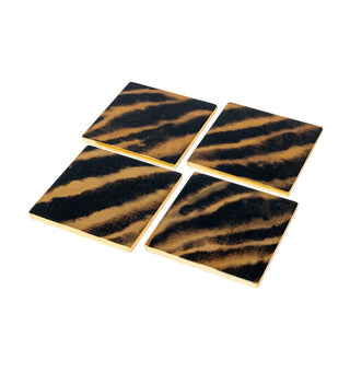 Caspari Go Wild Set Of 4 Lacquer Coasters - 4" Diameter 17520LQCSET