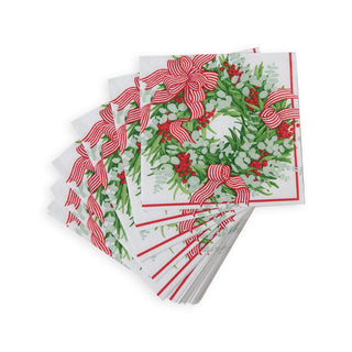 Caspari Ribbon Stripe Wreath Napkin Cocktail 17540C
