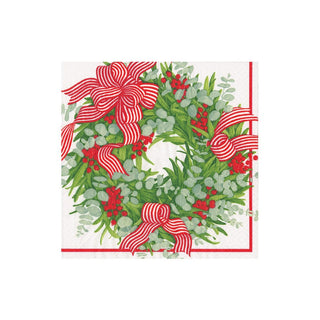 Caspari Ribbon Stripe Wreath Napkin Cocktail 17540C