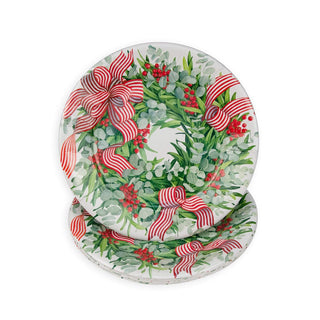 Caspari Ribbon Stripe Wreath Dinner Plates 17540DP