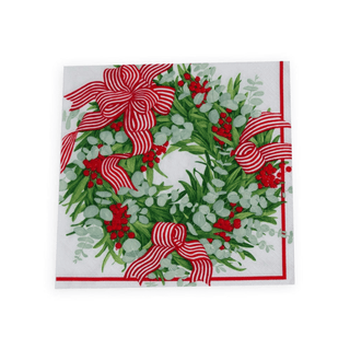 Caspari Ribbon Stripe Wreath Napkin Dinner - 20 Per Package, 2 Packages 17540DX2
