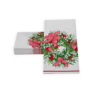 Caspari Ribbon Stripe Wreath Guest Towel 17540G