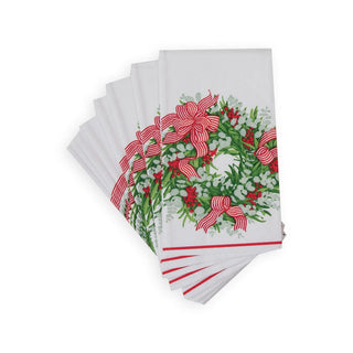 Caspari Ribbon Stripe Wreath Guest Towel 17540G
