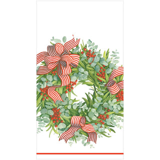 Caspari Ribbon Stripe Wreath Guest Towel 17540G
