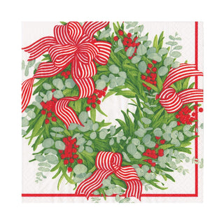 Caspari Ribbon Stripe Wreath Napkin Luncheon 17540L
