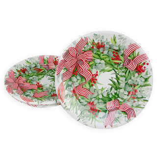 Caspari Ribbon Stripe Wreath Salad/Dessert Plates 17540SP