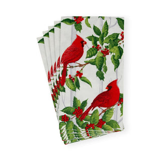 Caspari Holly And Songbirds White/Silver Guest Towel 17550G