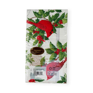 Caspari Holly And Songbirds White & Silver Guest Towel Napkins - 15 Per Package 17550G