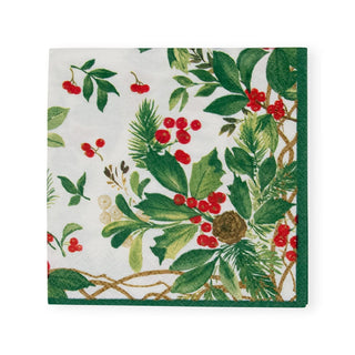 Caspari Holly Chintz White Cocktail Napkins - 20 Per Package 17560C