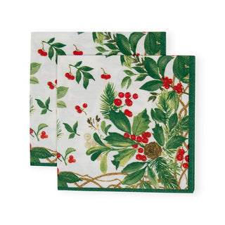 Caspari Holly Chintz White Cocktail Napkins - 20 Per Package 17560C