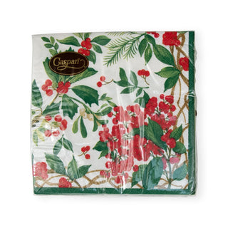 Caspari Holly Chintz White Cocktail Napkins - 20 Per Package 17560C