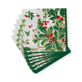 Caspari Holly Chintz White Cocktail Napkins - 20 Per Package 17560C
