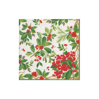 Caspari Holly Chintz White Napkin Cocktail 17560C