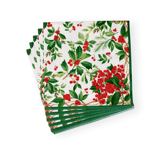 Caspari Holly Chintz White Napkin Dinner - 20 Per Package 17560D