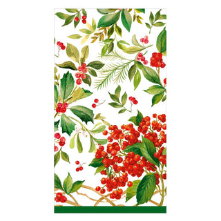 Caspari Holly Chintz White Guest Towel 17560G