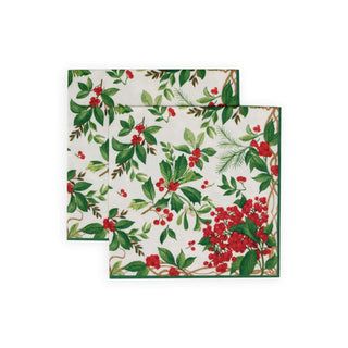 Caspari Holly Chintz White Luncheon Napkins - 20 Per Package 17560L