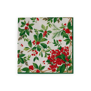 Caspari Holly Chintz White Luncheon Napkins - 20 Per Package 17560L