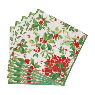Caspari Holly Chintz White Napkin Luncheon 17560L