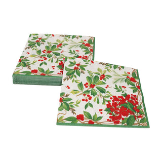 Caspari Holly Chintz White Napkin Luncheon 17560L