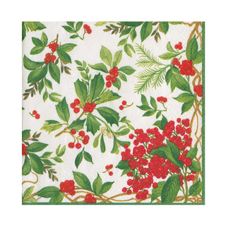 Caspari Holly Chintz White Napkin Luncheon 17560L