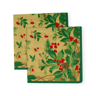 Caspari Holly Chintz Gold Cocktail Napkins - 20 Per Package 17561C