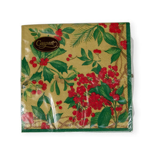 Caspari Holly Chintz Gold Cocktail Napkins - 20 Per Package 17561C