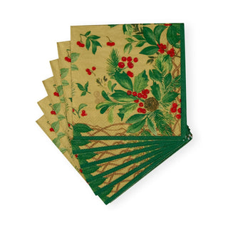 Caspari Holly Chintz Gold Cocktail Napkins - 20 Per Package 17561C