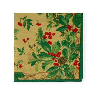 Caspari Holly Chintz Gold Cocktail Napkins - 20 Per Package 17561C
