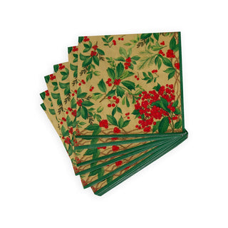 Caspari Holly Chintz Gold Napkin Dinner 17561D