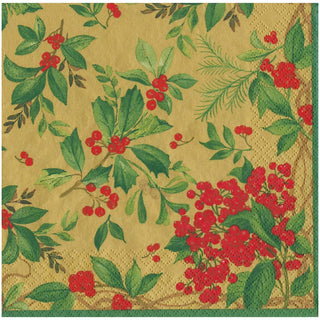 Caspari Holly Chintz Gold Napkin Dinner 17561D