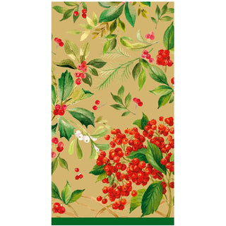 Caspari Holly Chintz Gold Guest Towel 17561G