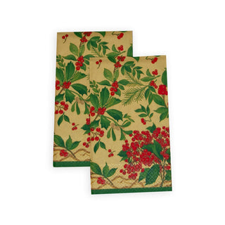Caspari Holly Chintz Gold Guest Towel Napkins - 15 Per Package 17561G