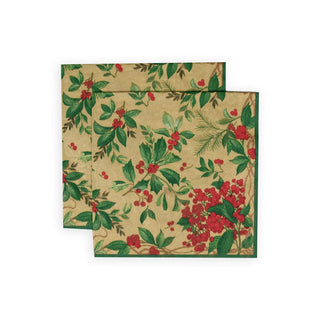 Caspari Holly Chintz Gold Luncheon Napkins - 20 Per Package 17561L