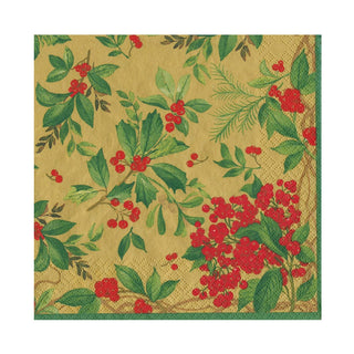 Caspari Holly Chintz Gold Napkin Luncheon 17561L