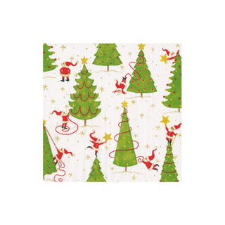 Caspari Twirling Santas Boxed Cocktail Napkins - 40 Per Box 17570B