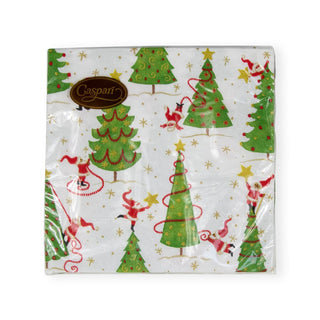 Caspari Twirling Santas Napkin Cocktail 17570C