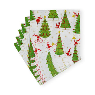 Caspari Twirling Santas Napkin Cocktail 17570C