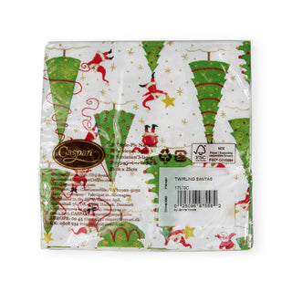 Caspari Twirling Santas Napkin Cocktail 17570C