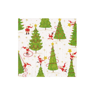 Caspari Twirling Santas Napkin Cocktail 17570C