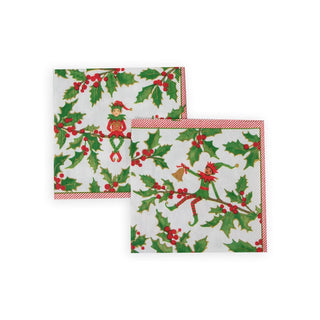 Caspari Jingle Elves Cocktail Napkins - 20 Per Package 17580C