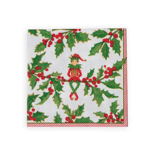 Caspari Jingle Elves Cocktail Napkins - 20 Per Package 17580C