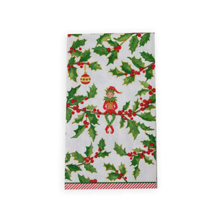 Caspari Jingle Elves Guest Towel Napkins - 15 Per Package 17580G