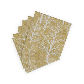 Caspari Winter Trees Gold/White Napkin Cocktail 17670C